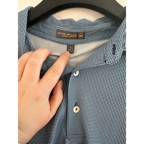 Peter Millar Summer Comfort Navy Houndstooth Golf Cooling Performance Polo Sz. L - Picture 3 of 5